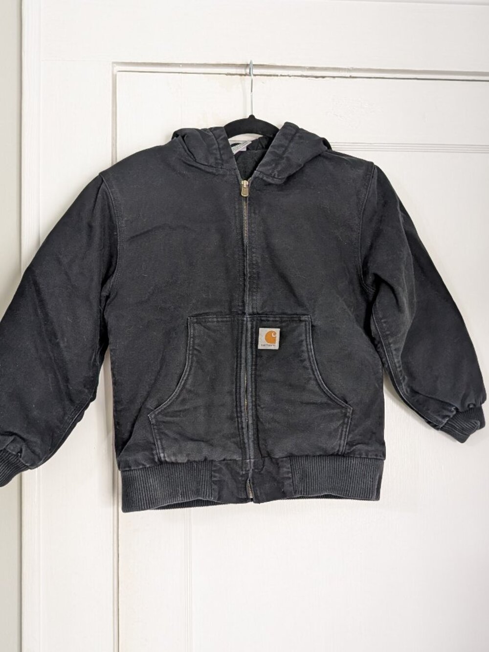 Carhartt Jacket Youth Size M 10-12 Black Canvas Quilted Lined Insulated Hooded